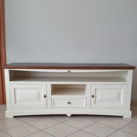 MOBILI 2G - Mobile porta tv goccia bicolore legno bianco noce 170x46x69