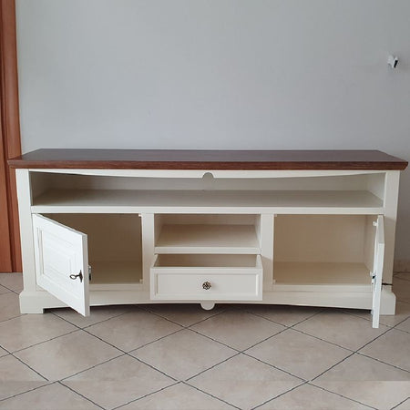 MOBILI 2G - Mobile porta tv goccia bicolore legno bianco noce 170x46x69