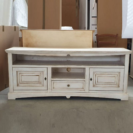 MOBILI 2G - Mobile porta tv goccia shabby legno bianco anticato 170x46x69