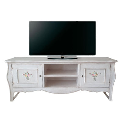 MOBILI 2G - Porta tv legno shabby bianco anticato decori 160X50X61 (3084)