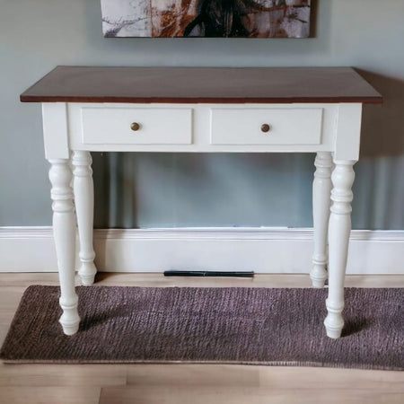 MOBILI 2G - Scrivania 2 cassetti bicolore bianco noce tornita 105x55x78
