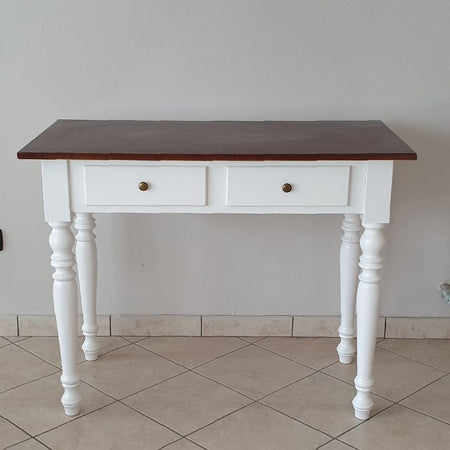 MOBILI 2G - Scrivania 2 cassetti bicolore bianco noce tornita 105x55x78