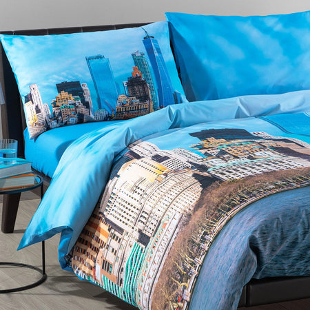 Copripiumino Freedom Tower ! Caleffi completo in Cotone, Skyline di New York e Sogni Americani