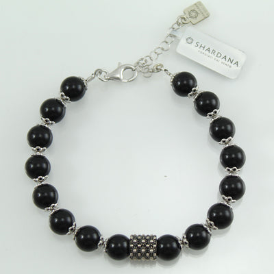 Bracciale portafortuna Su Coccu sfere onice e filigrana d'argento 8 mm