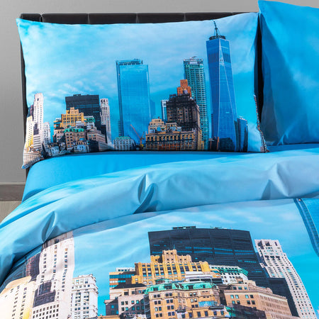 Copripiumino Freedom Tower ! Caleffi completo in Cotone, Skyline di New York e Sogni Americani