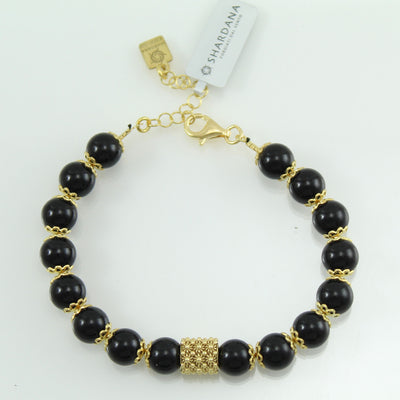 Bracciale portafortuna Su Coccu sfere onice e filigrana d'argento dorato 8 mm