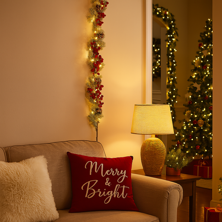 Ghirlanda natalizia innevata floccata rossa in polistirolo decorazione natalizia