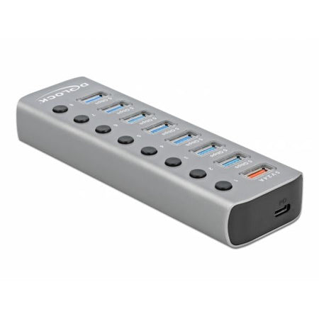 DeLOCK Hub USB 5 Gbps con 7 porte + 1 porta di ricarica rapida + 1 porta USB-C PD 3.0 con interruttore e illuminazione (Delock - hub - 7 porte)