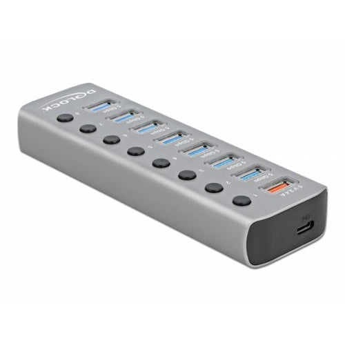 DeLOCK Hub USB 5 Gbps con 7 porte + 1 porta di ricarica rapida + 1 porta USB-C PD 3.0 con interruttore e illuminazione (Delock - hub - 7 porte)