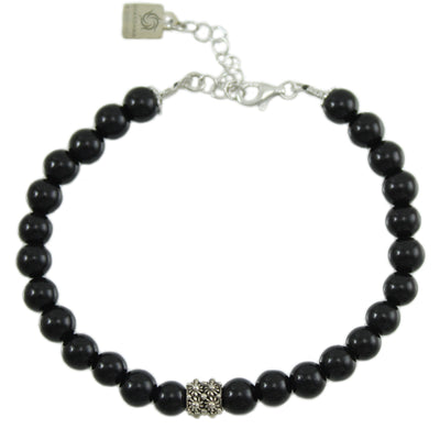 Bracciale portafortuna Su Coccu sfere onice e filigrana d'argento 6 mm