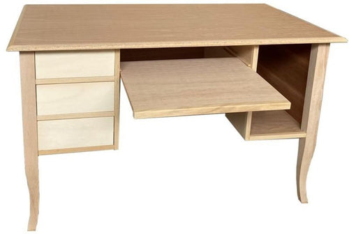 MOBILI 2G - Scrivania classica 3 cassetti porta pc in Legno grezzo 130x75x81