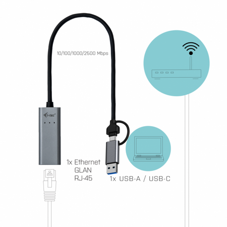 I-TEC ADATTATORE USB-C - ETHERNET 2.5Gbps, METALLO