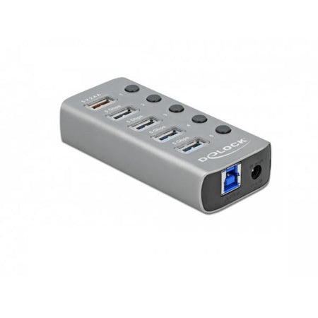 DeLOCK Hub USB 5 Gbps con 4 porte + 1 porta di ricarica rapida + 1 porta USB-C PD 3.0 con interruttore e illuminazione (Delock - hub - 4 porte)