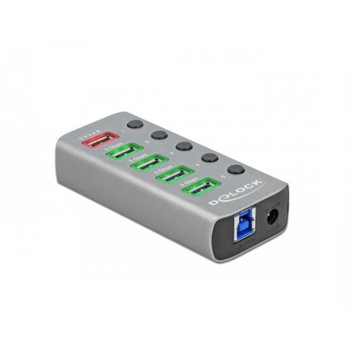 DeLOCK Hub USB 5 Gbps con 4 porte + 1 porta di ricarica rapida + 1 porta USB-C PD 3.0 con interruttore e illuminazione (Delock - hub - 4 porte)