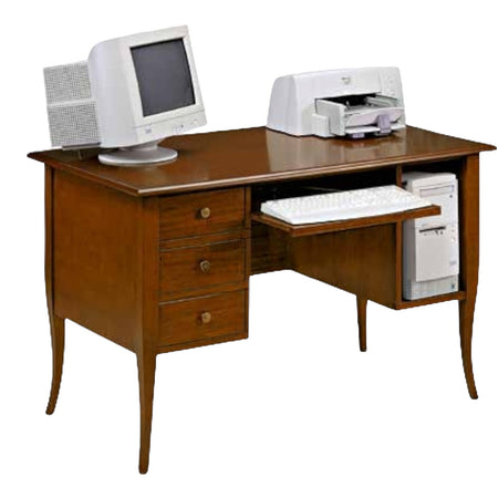 MOBILI 2G - Scrivania classica 3 cassetti porta pc in Legno grezzo 130x75x81