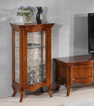 MOBILI 2G - Vetrina 1 anta classica Legno massello tinta noce 51X44X108