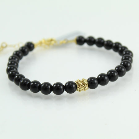 Bracciale portafortuna Su Coccu sfere onice e filigrana d'argento dorato 6 mm