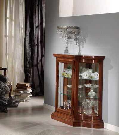 MOBILI 2G - Vetrina classica vetro curvo Legno tinta noce bassano 101X36X99