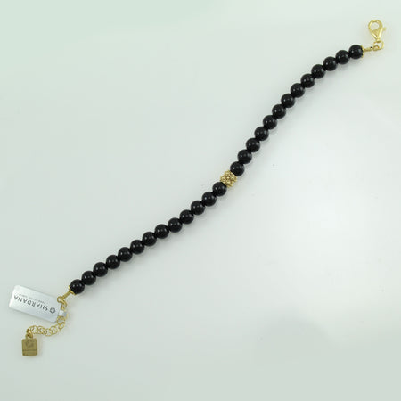 Bracciale portafortuna Su Coccu sfere onice e filigrana d'argento dorato 6 mm