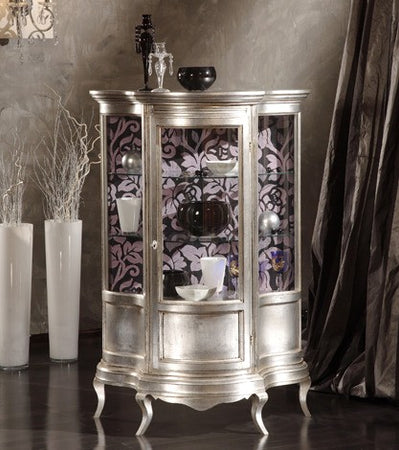 MOBILI 2G - Vetrina classica 1 anta Legno shabby argento anticato 92X44X138