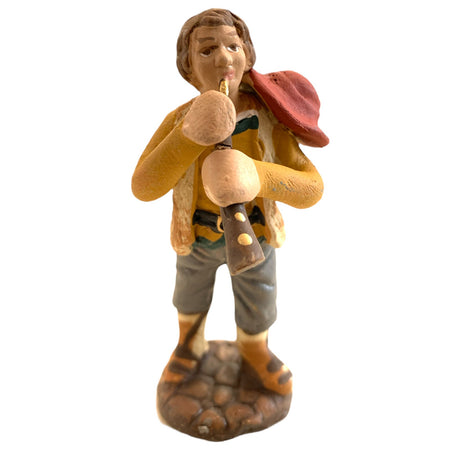 Musicista con flauto statuetta in terracotta artigianale per presepe napoletano da h 7 cm