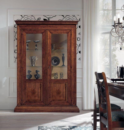 MOBILI 2G - Vetrina 2 ante classica Legno noce bassano intarsiata 154X50X214