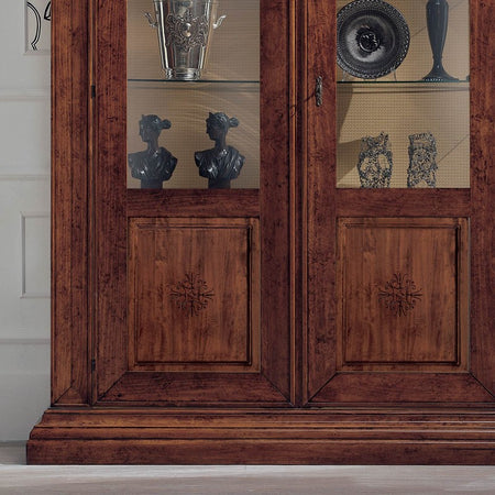 MOBILI 2G - Vetrina 2 ante classica Legno noce bassano intarsiata 154X50X214