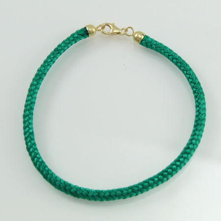 Bracciale verde portafortuna Sardegna sagola con finali in oro giallo