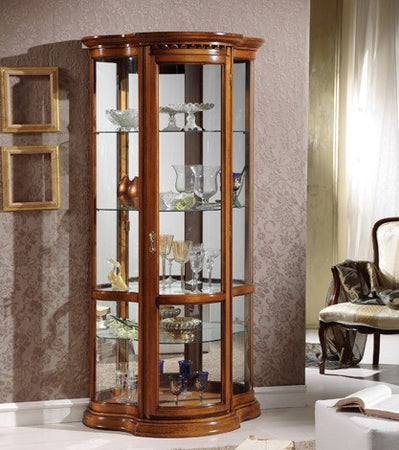 MOBILI 2G - Vetrina classica vetro curvo Legno tinta noce 93X44X195