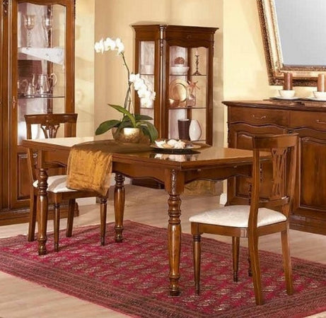 MOBILI 2G - Tavolo classico allungabile Legno tinta noce intagliato 160x85x80