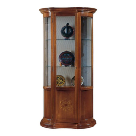 MOBILI 2G - Vetrina classica vetro curvo Legno tinta noce intarsio 90X33X196