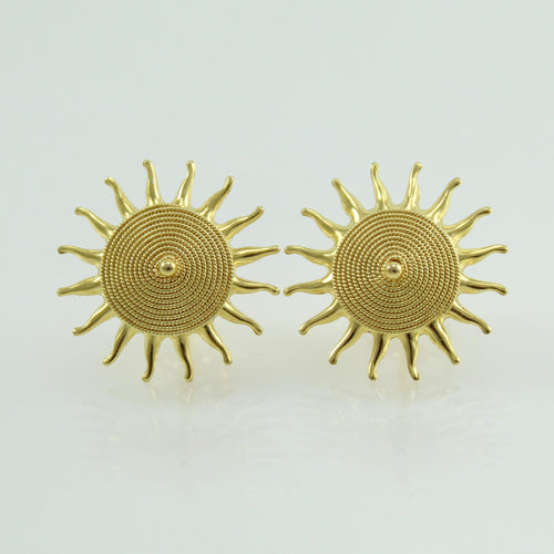 Orecchini corbula a sole filigrana sarda in oro giallo