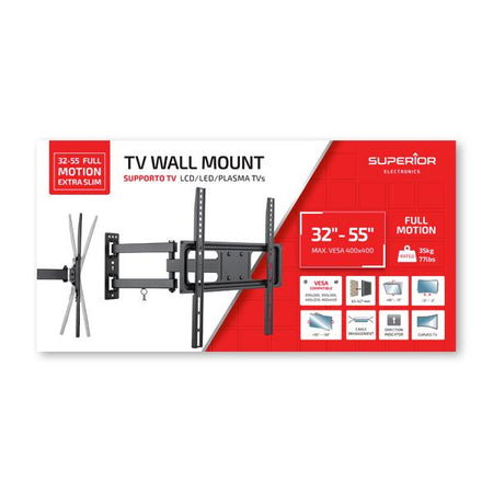 Superior Staffa Per Tv Full Motion Extra Slim Nero 32/55" Supstv003