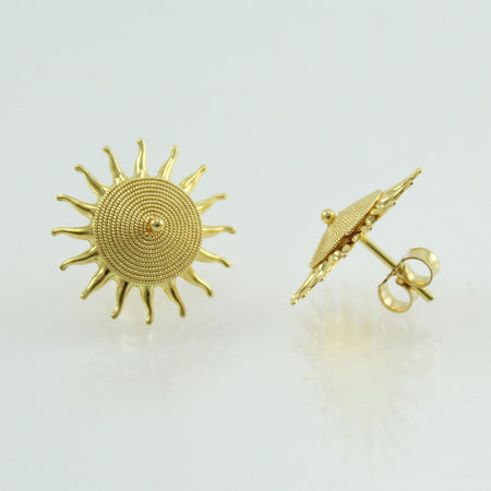 Orecchini corbula a sole filigrana sarda in oro giallo