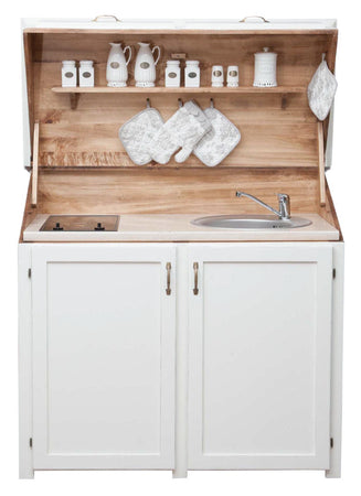 Biscottini Credenza Cucina Biscottini L130xP60xH115 legno tiglio bianco Lavello Frigo 115