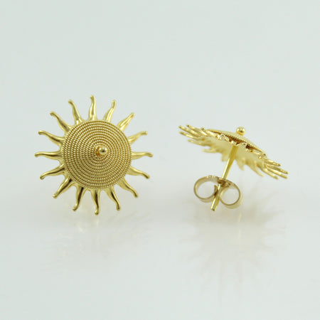 Orecchini corbula a sole filigrana sarda in oro giallo