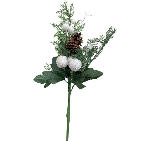 Ramo verde decorazione natalizia con bacche e pigne per interno h 60 cm
