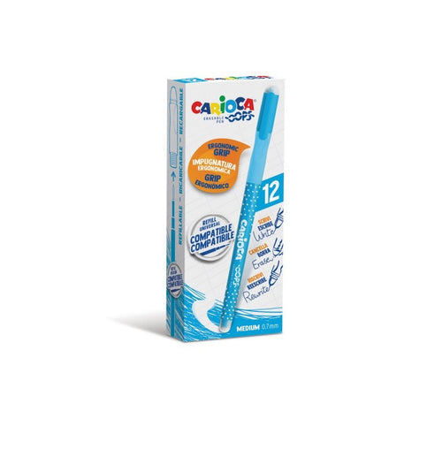 Carioca, Penne cancellabili oops con cappuccio azzurre, 12 pz