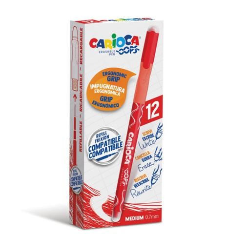Carioca, Penne cancellabili oops con cappuccio rosse, 12 pz