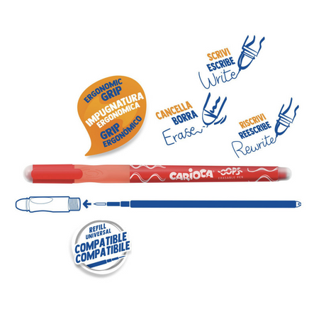 Carioca, Penne cancellabili oops con cappuccio rosse, 12 pz