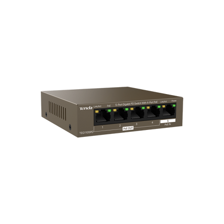 Switch di rete Tenda TEG-1105PD - Desktop Switch Gigabit 5 porte 10/100/1000 Mbps con 4 porte PoE - Supporto Power over Ethernet (PoE)