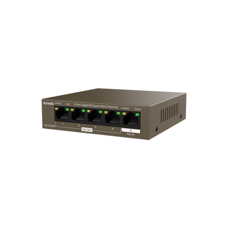Switch di rete Tenda TEG-1105PD - Desktop Switch Gigabit 5 porte 10/100/1000 Mbps con 4 porte PoE - Supporto Power over Ethernet (PoE)