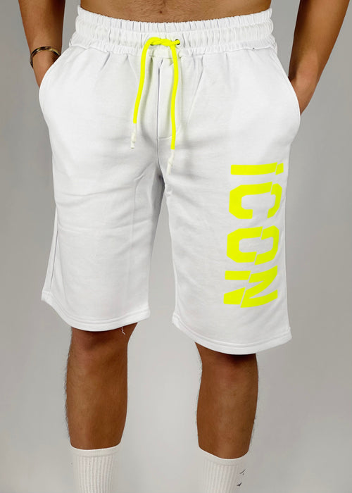 Bermuda bianco con logo fluo