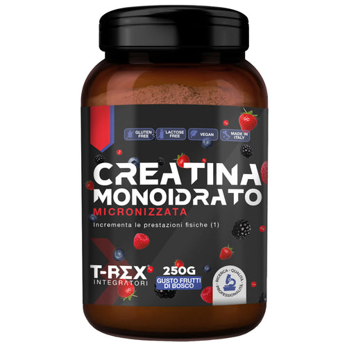 T-rex integratori creatina monoidrata - integratore alimentare per massa muscolare e boost energetico pre workout (frutti di bosco, 250 g)