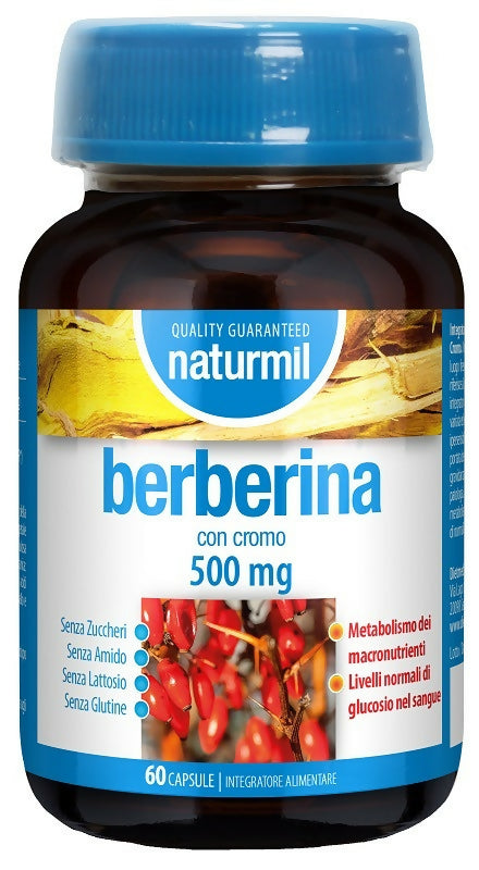 Berberina 500mg 60 capsule Naturmil. Integratore di Berberina con Cromo per il metabolismo dei macronutrienti e per livelli normali di glucosio nel sangue