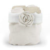 Set di 4 lavette Daunex 30x30 cm in spugna di cotone con cestino decorativo “Bocciolo”, eleganza e morbidezza per il bagno.