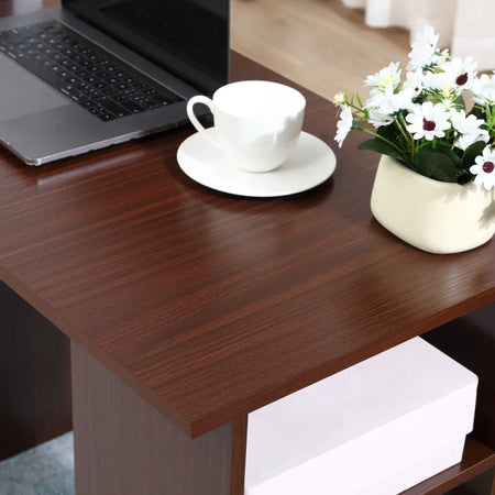 Scrivania Ufficio con  Cassetti e 3 Ripiani Reversibili in Legno, 120x49x72cm, Noce NW9836-068V01NW9