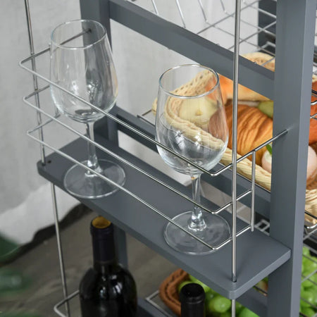 Carrello da Cucina in Grigio Scuro con 1 Cassetto e 4 Cestelli Metallici GH3801-121V01CGGH3