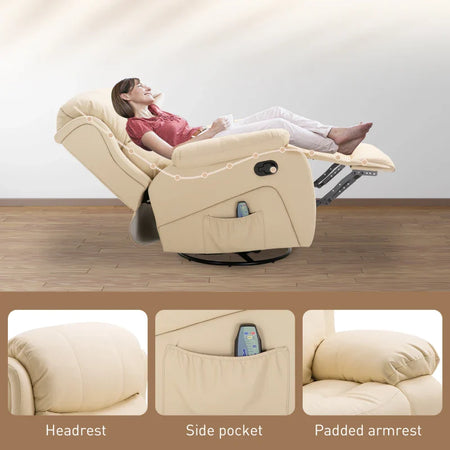 Poltrona Relax Reclinabile Beige con 8 Punti Massaggianti, Riscaldanti e Poggiapiedi, 97x92X104 cm ER5700-094V90BGEW5