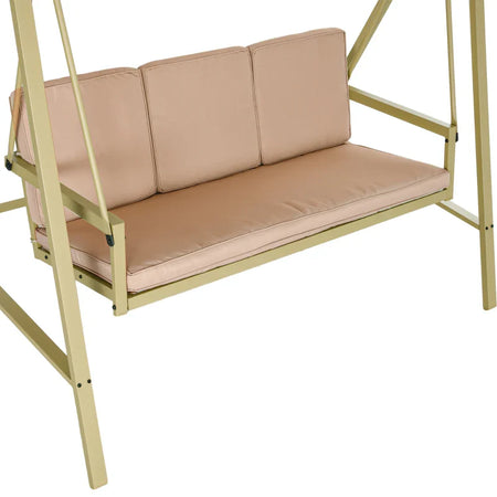 Dondolo 3 Posti con Tettuccio Inclinabile e Cuscini, in Acciaio e Textilene, 200x125x175 cm, Beige e Marrone  84A-307V00BG